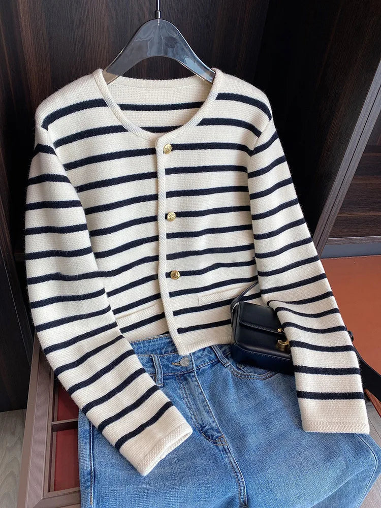 Stripe Knitted Cardigan Women Spring Autumn Sweaters