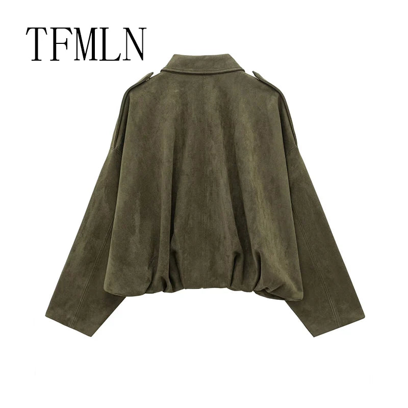 TFMLN New Fashion Suede Fabric Women Bomber Jackets