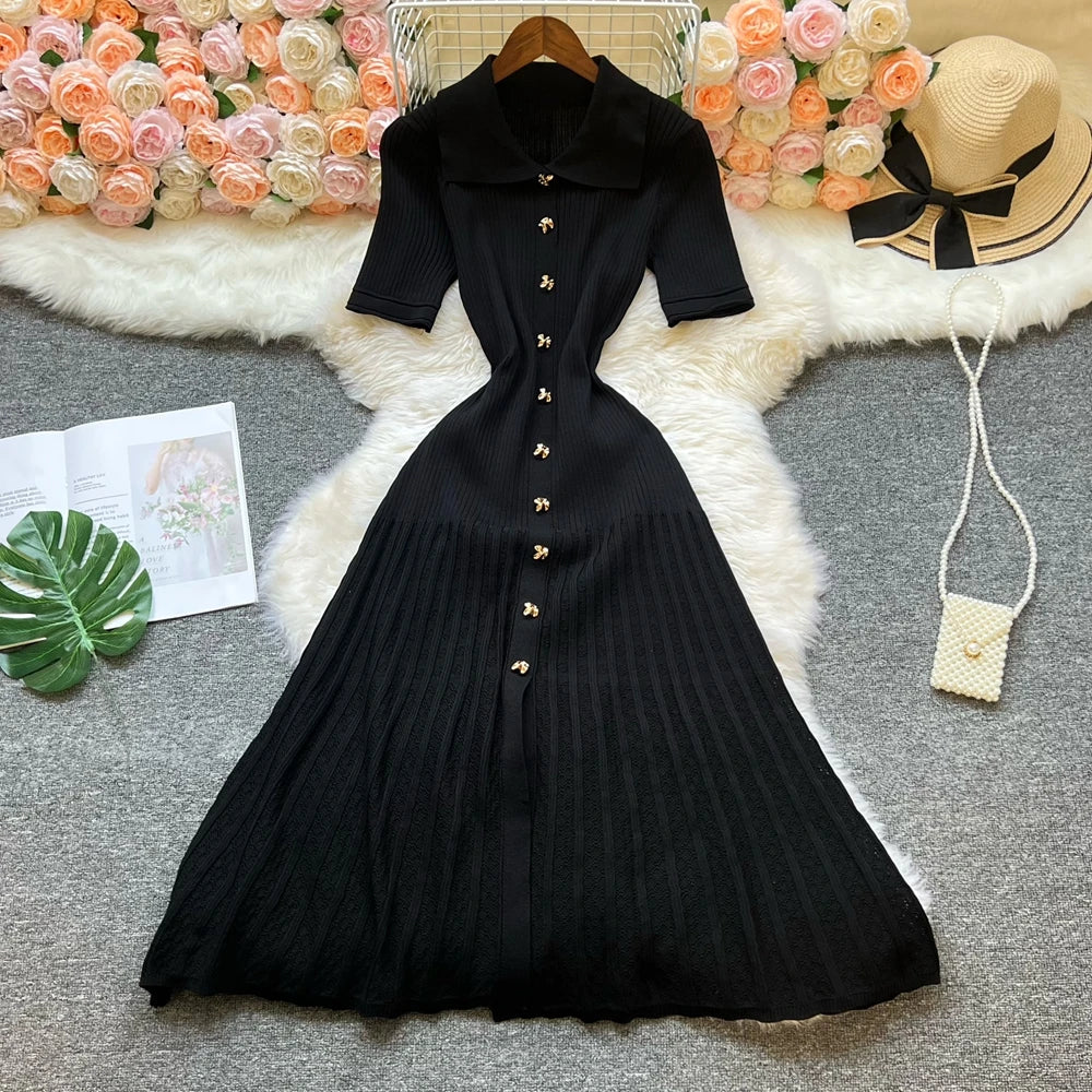 Summer Maxi Dress Women Knit Black & Green Long Bodycon. Elegant Women Dress