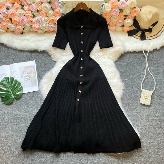 Summer Maxi Dress Women Knit Black & Green Long Bodycon. Elegant Women Dress