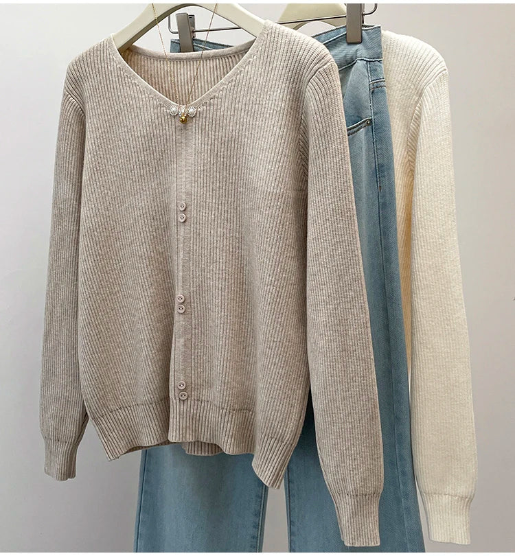 Plus Size V-Neck Pullover Casual Long Sleeve Woman Sweater