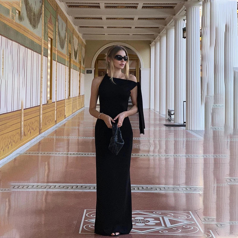 Solid O-Neck Sleeveless Dress Summer Slim Fit Piece Long Dress