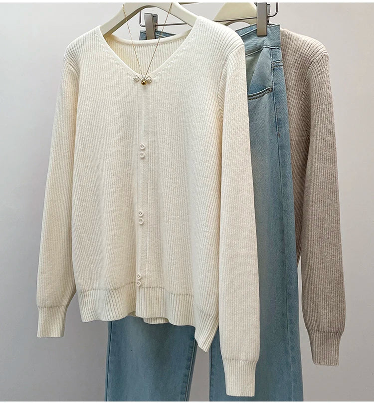 Plus Size V-Neck Pullover Casual Long Sleeve Woman Sweater