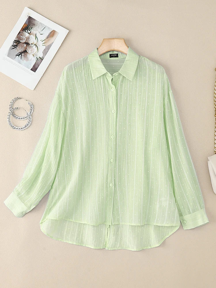 Plus Size VONDA Fashion Long Sleeve Tunics Casual Loose Shirts