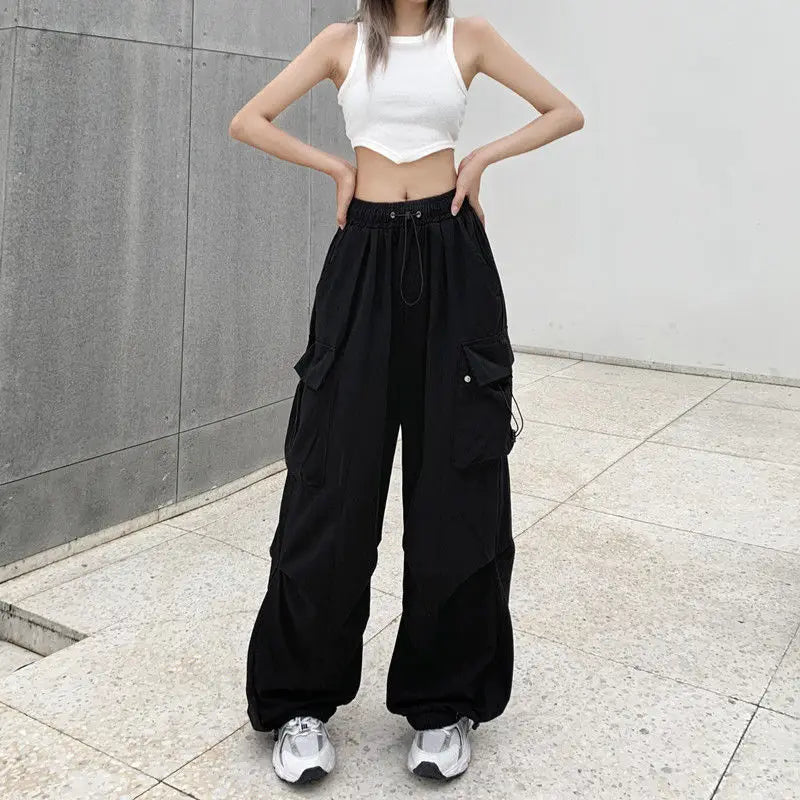 American retro tooling slacks female drape straight beam foot trousers