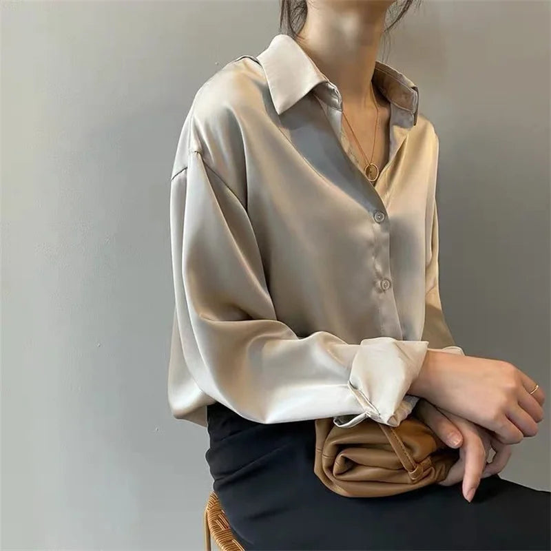 Woman Shirts - Long Sleeve Turn-down Collar Tops