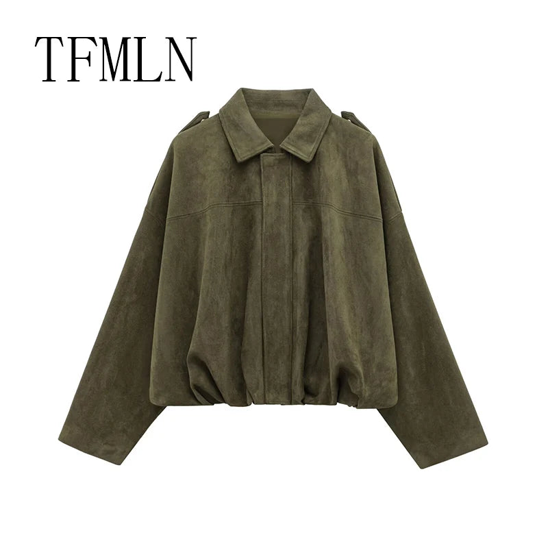 TFMLN New Fashion Suede Fabric Women Bomber Jackets