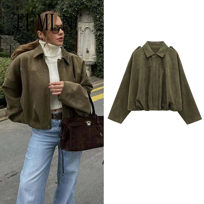 TFMLN New Fashion Suede Fabric Women Bomber Jackets