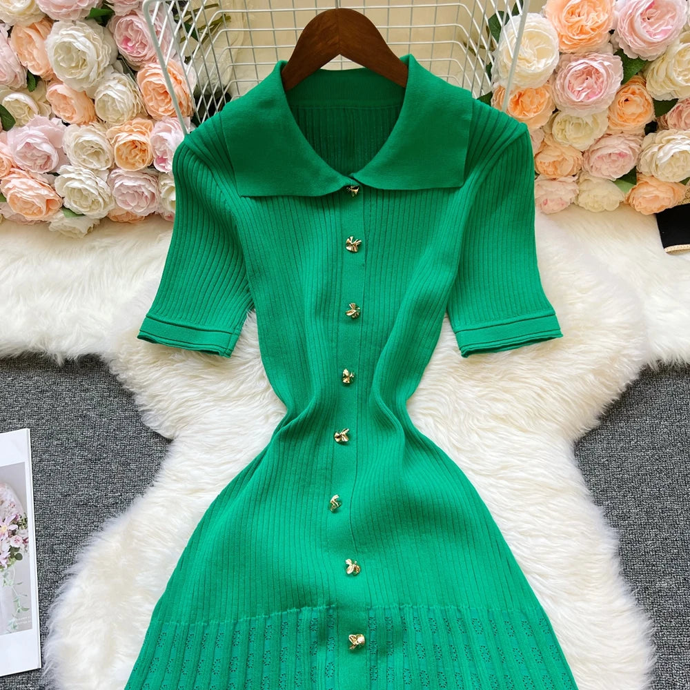 Summer Maxi Dress Women Knit Black & Green Long Bodycon. Elegant Women Dress