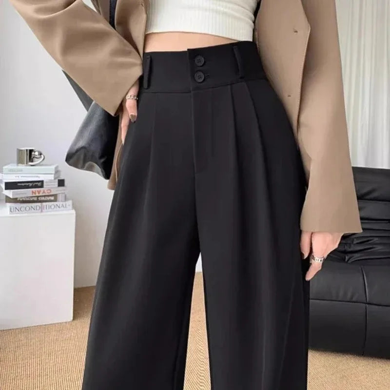 Elegant Wide Leg Pants Women - High Waist Black Baggy Pants.  Ladies Fashion Loose Suit Trousers Streetwear