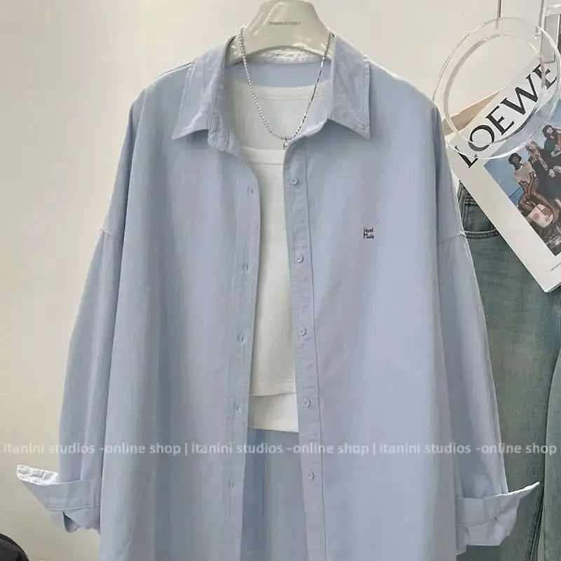 Ladies Long Sleeve Letter Embroidered Elegant Chic Woman Shirt