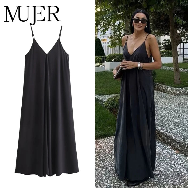 MUJER Slip Long Dresses for Women. Draped Summer Backless Maxi Dress