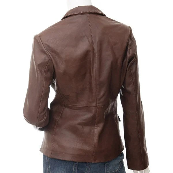 WOMEN CLASSIC BROWN LEATHER BLAZER CONVERSE-2