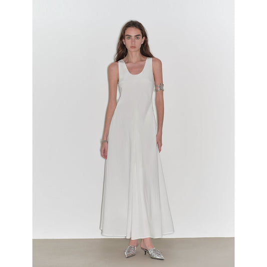 "Lake Bled" Simple and slim texture U-neck A-line slim fit vest dress-1