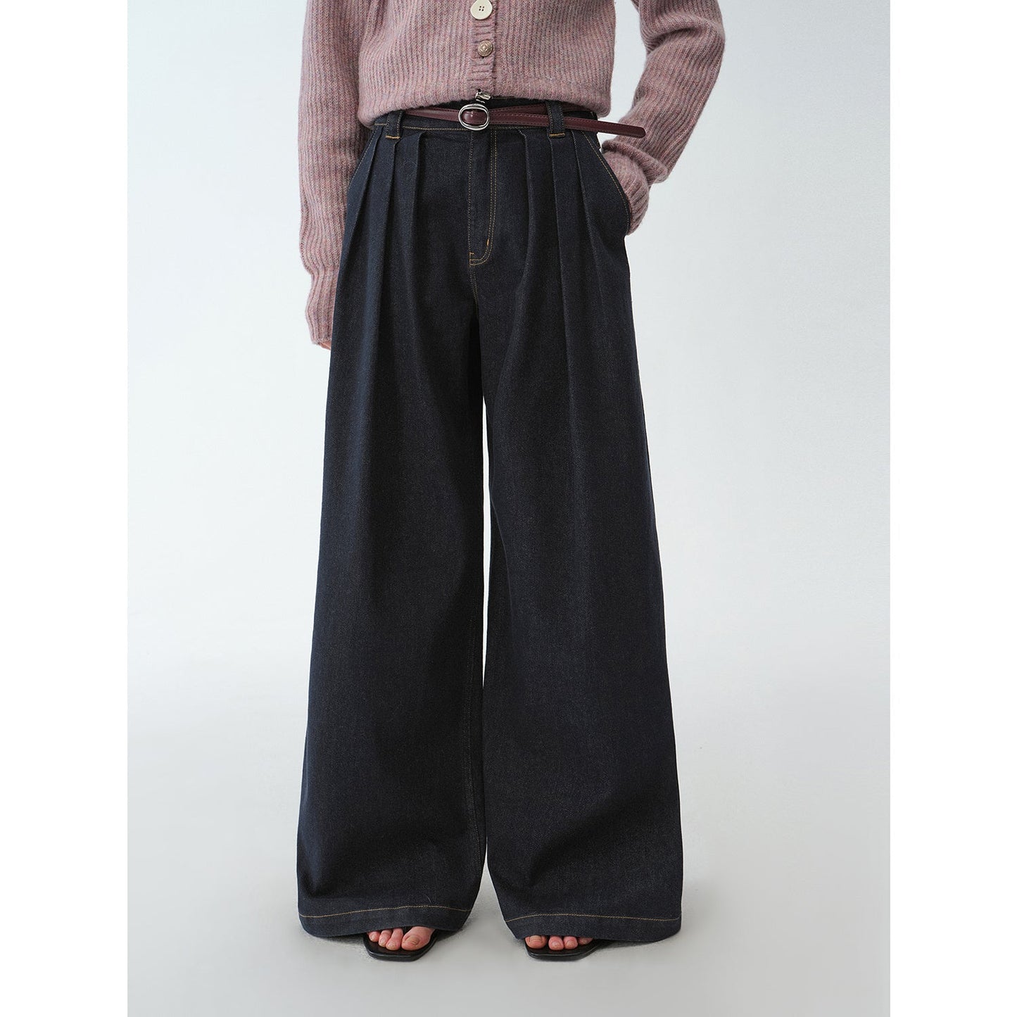 "Street Style" Vintage Handmade Lycra Stretch Jeans Wide Leg Loose Trousers Women Spring-1
