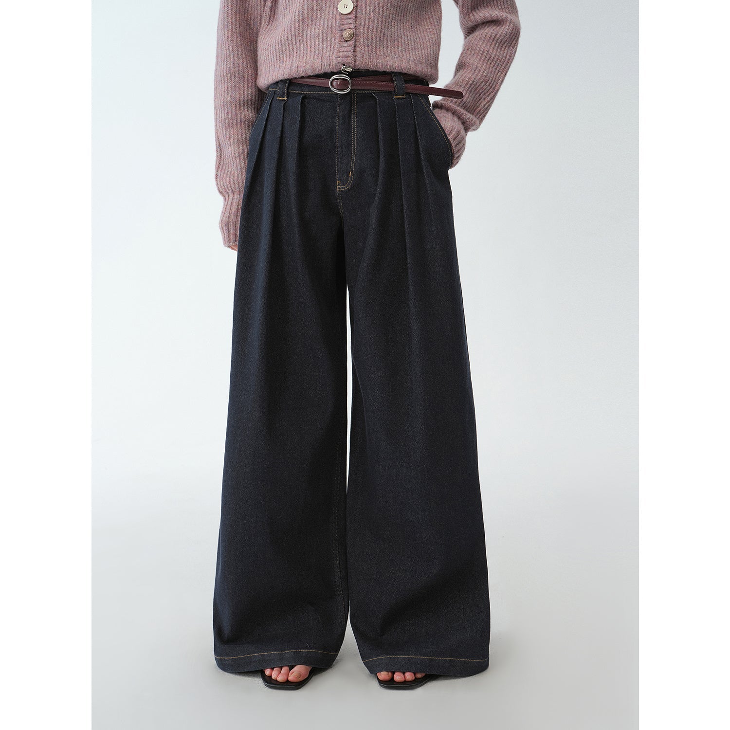 "Street Style" Vintage Handmade Lycra Stretch Jeans Wide Leg Loose Trousers Women Spring-1