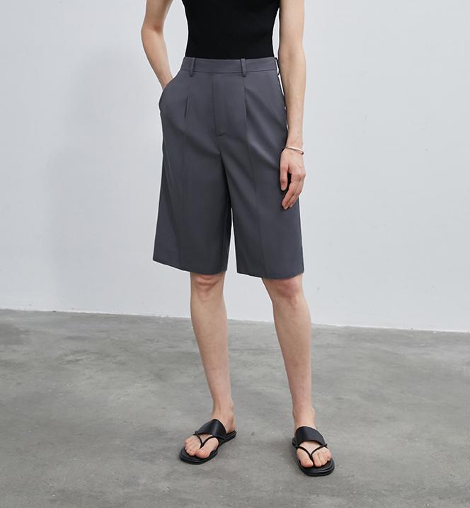 Women's high-density mixed color cotton and linen raw edge straight-leg suit pants-4