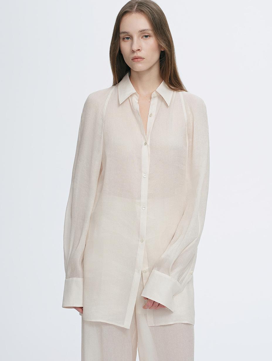 Breathable mulberry silk linen long-sleeved shirt and trousers set-6