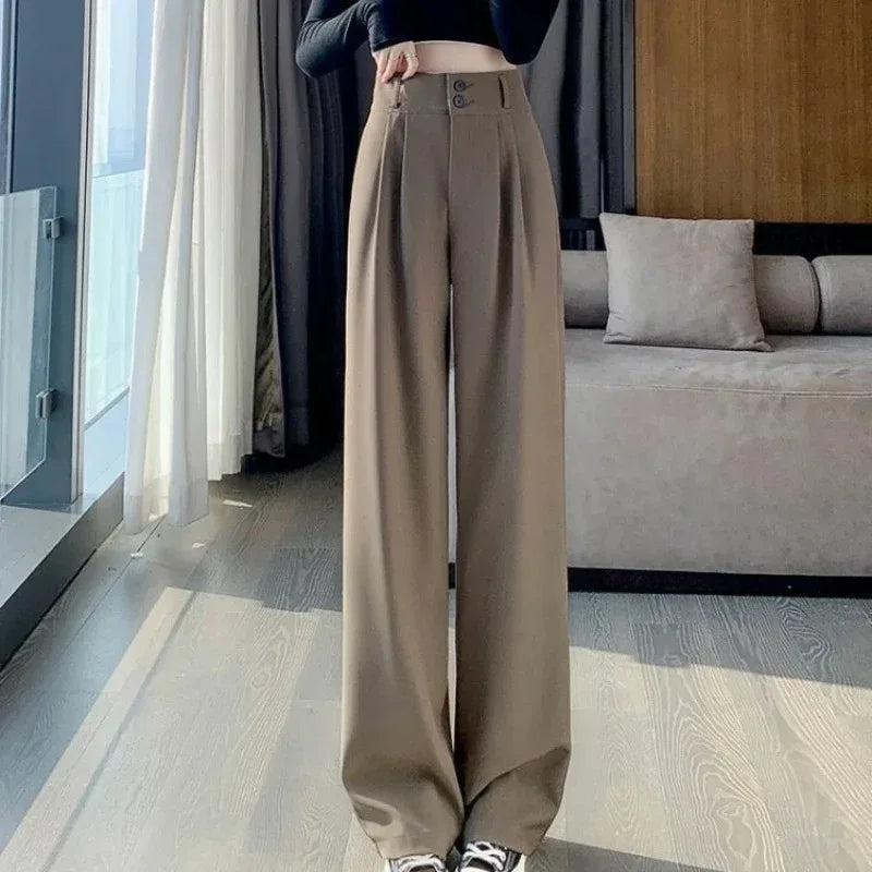 Elegant Wide Leg Pants Women - High Waist Black Baggy Pants.  Ladies Fashion Loose Suit Trousers Streetwear