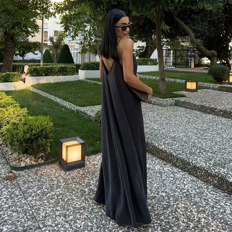 MUJER Slip Long Dresses for Women. Draped Summer Backless Maxi Dress