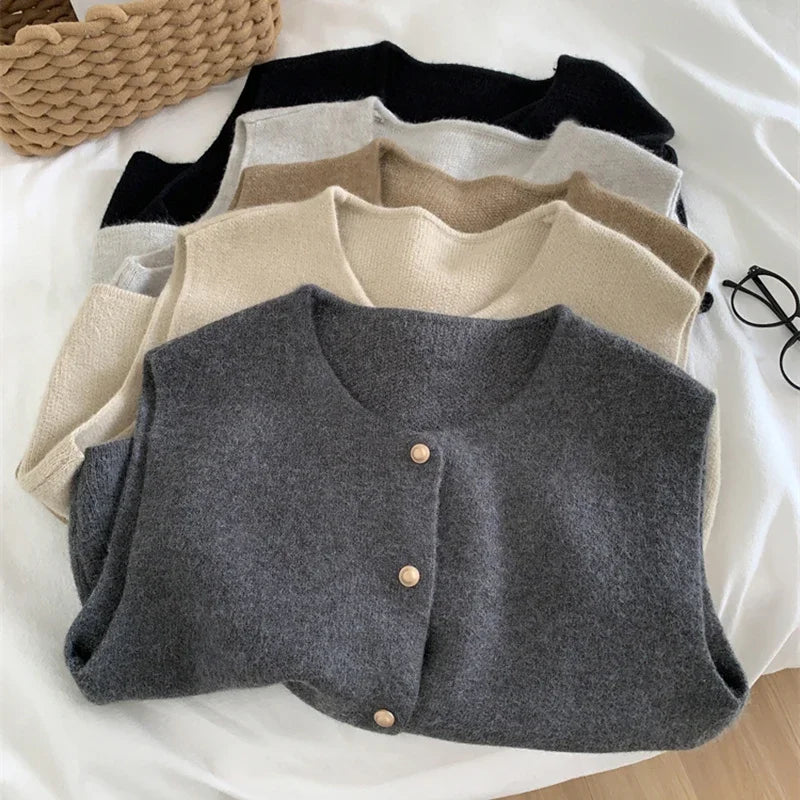 Women Sweater Vest Gold Button Up Waistcoat Soft Knitted Sleeveless Cardigan Jacket Top Fall Winter Ladies Chic Outfit