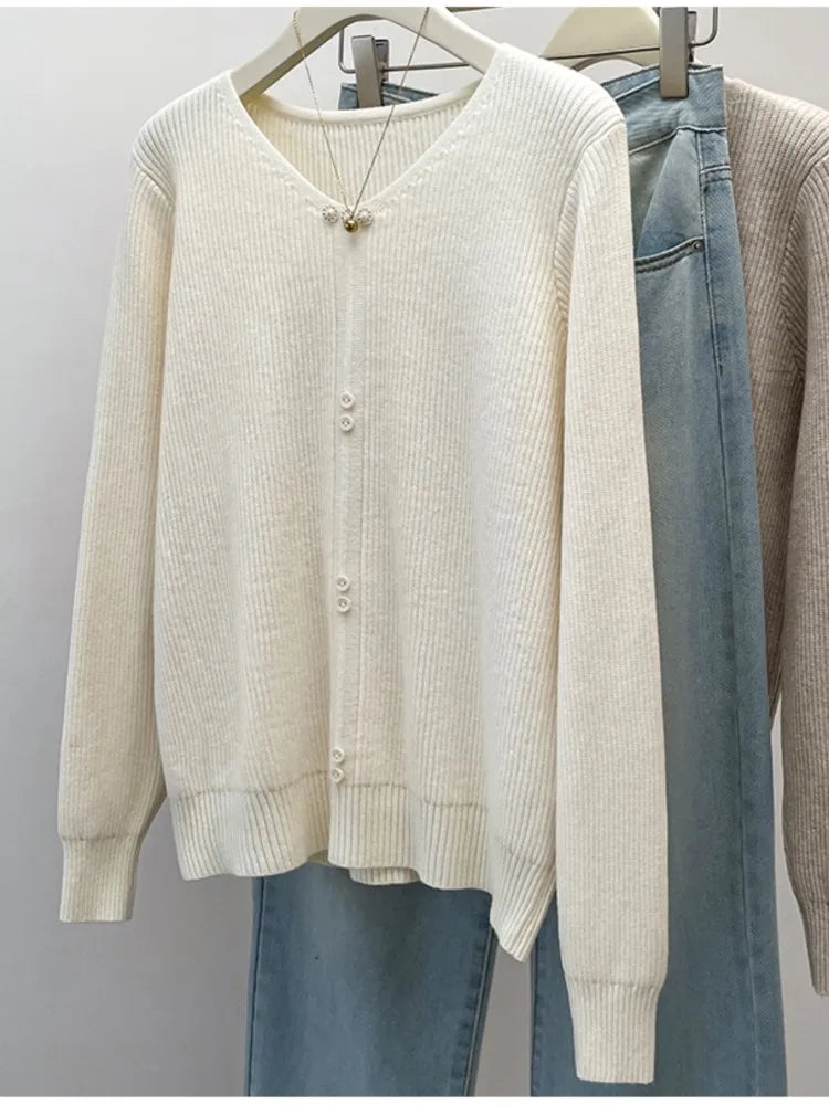 Plus Size V-Neck Pullover Casual Long Sleeve Woman Sweater