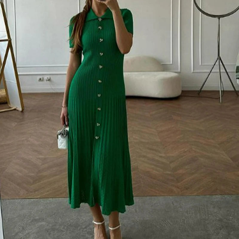 Summer Maxi Dress Women Knit Black & Green Long Bodycon. Elegant Women Dress