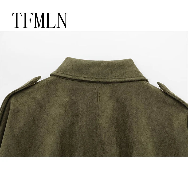 TFMLN New Fashion Suede Fabric Women Bomber Jackets