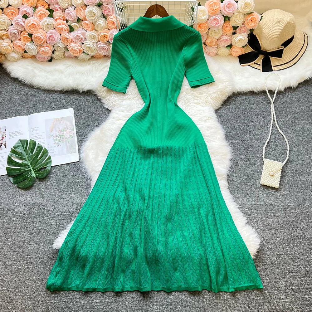 Summer Maxi Dress Women Knit Black & Green Long Bodycon. Elegant Women Dress