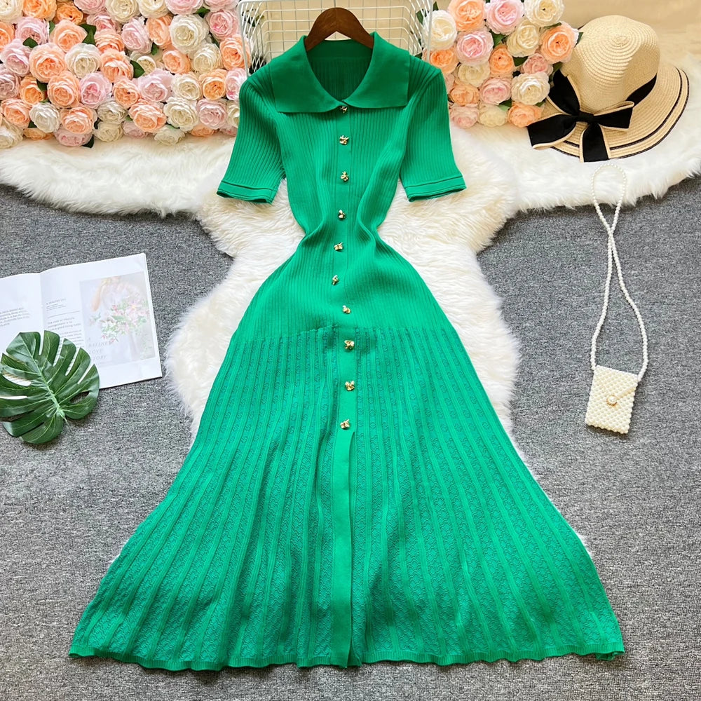 Summer Maxi Dress Women Knit Black & Green Long Bodycon. Elegant Women Dress