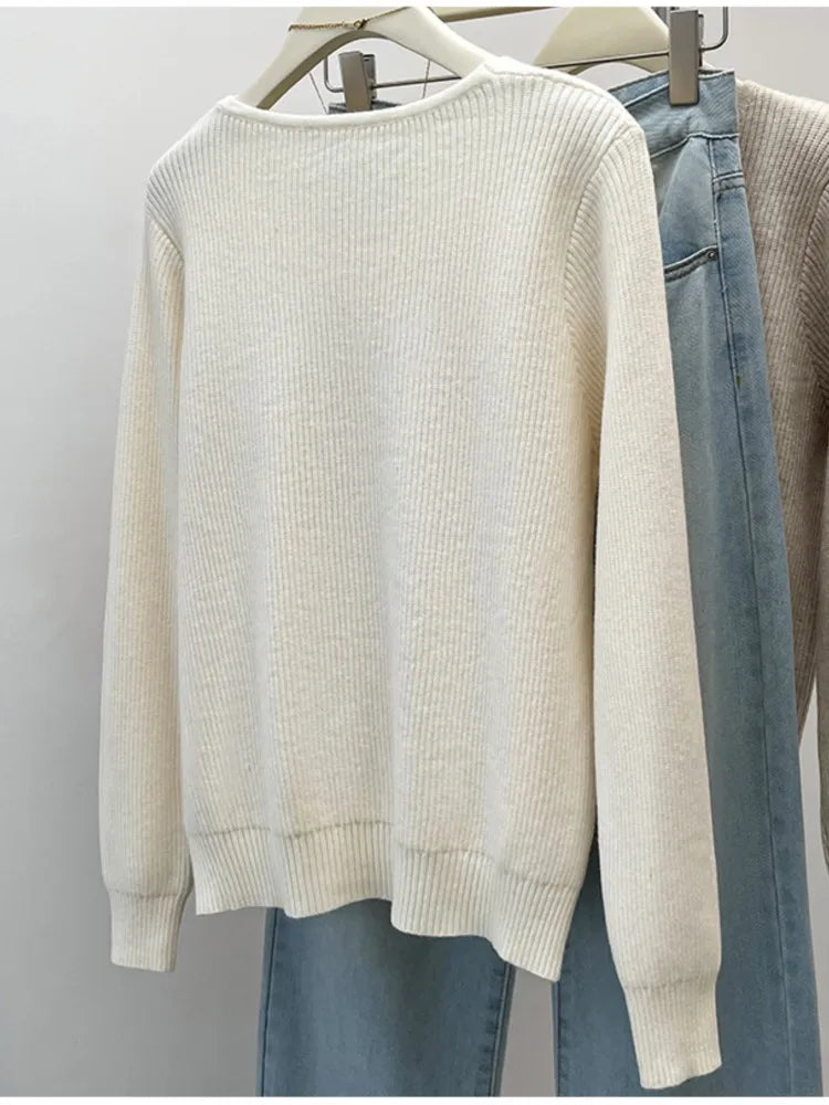 Plus Size V-Neck Pullover Casual Long Sleeve Woman Sweater