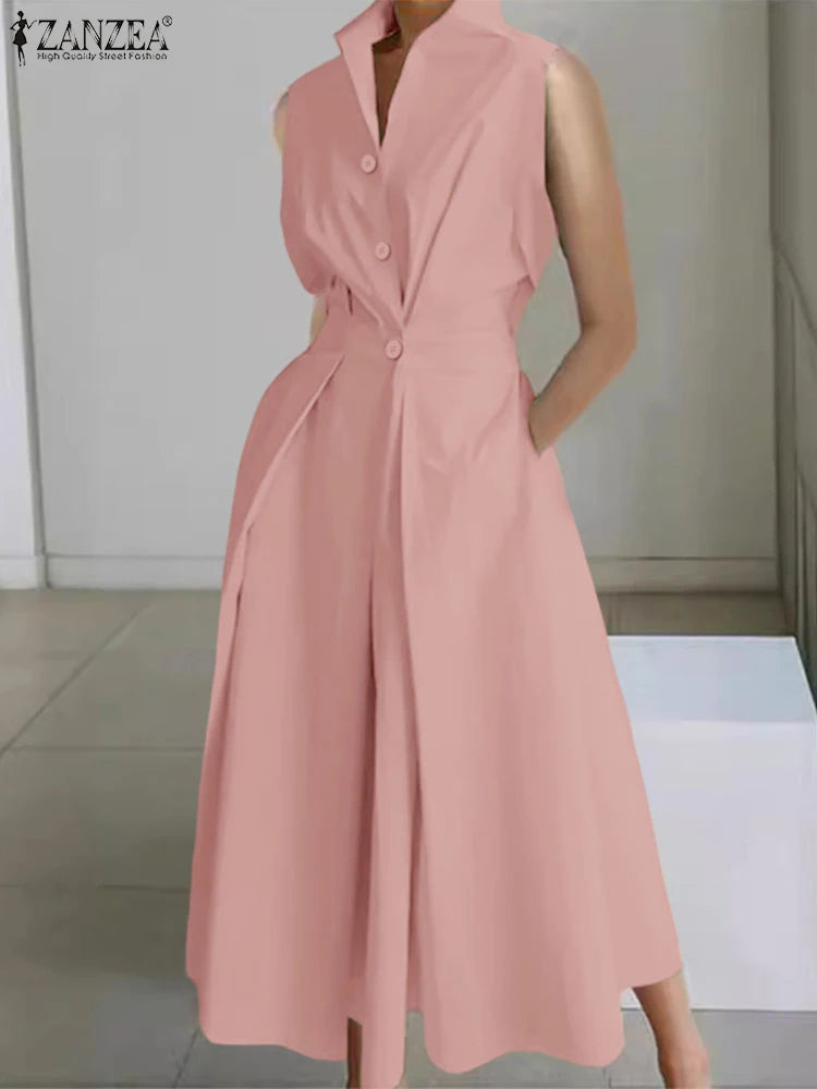 ZANZEA Women Fashion Maxi Dresses Solid Color Streetwear S-3XL