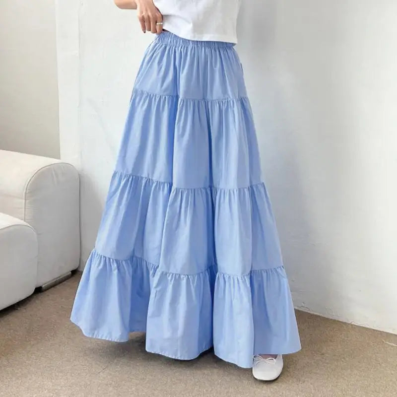 ZANZEA Women Tiered Maxi Skirt Elastic Waist Casual Solid Color A-line Faldas Mujer Holiday Streetwear Long Jupes