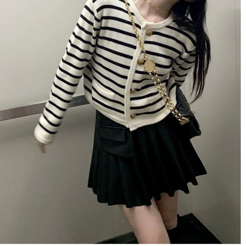 Stripe Knitted Cardigan Women Spring Autumn Sweaters